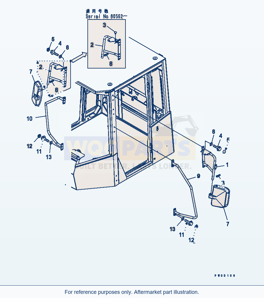 Komatsu WA470-5 Mirror Serial 70001-UP (OVERSEAS VERSION) parts diagram