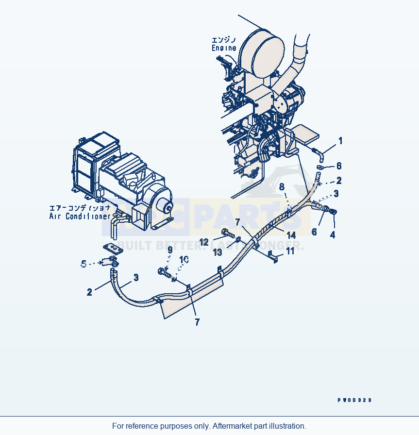 Komatsu WA470-5 Heater Piping parts diagram