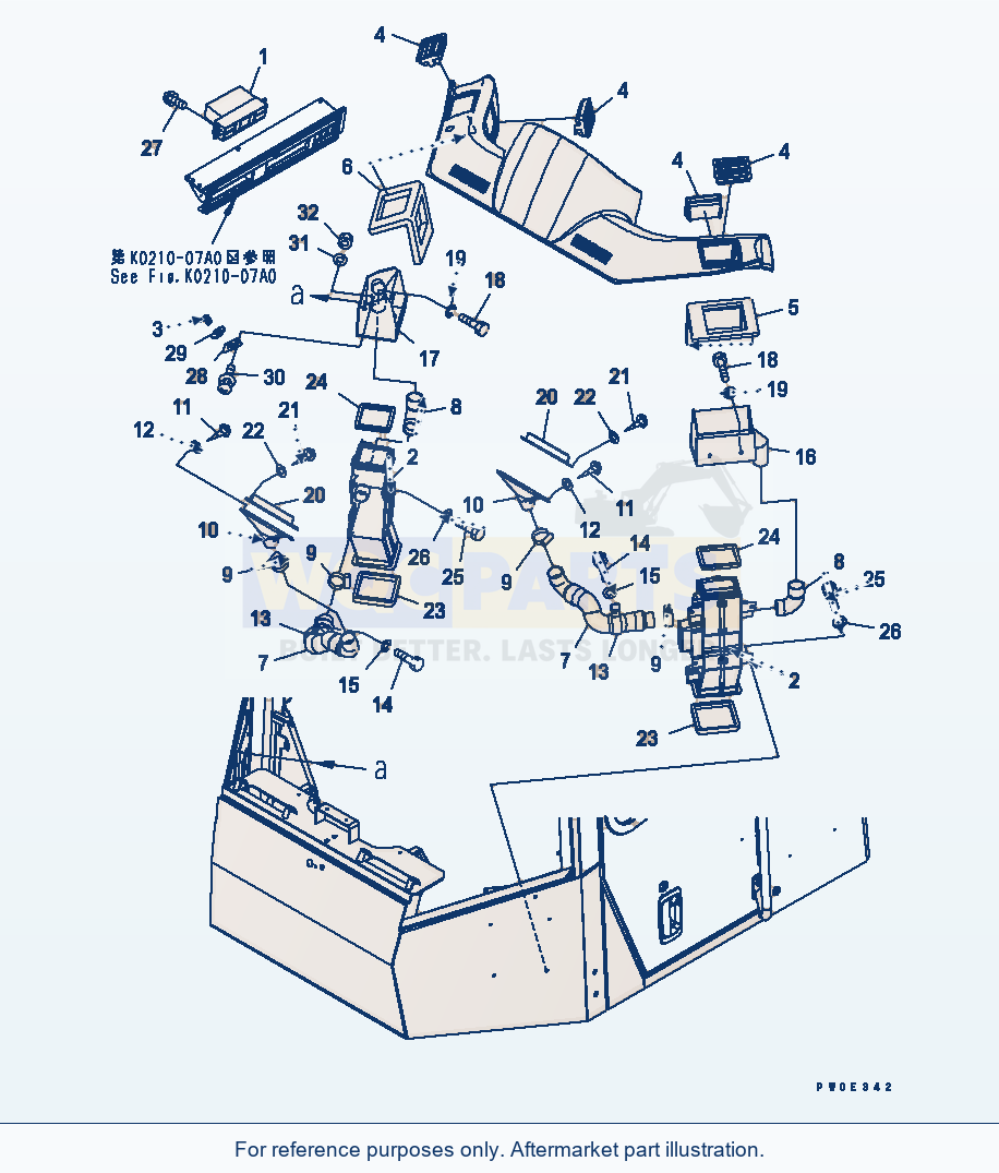 Komatsu WA470-5 Rops Cab (Air Duct) (For Auto A/C) parts diagram