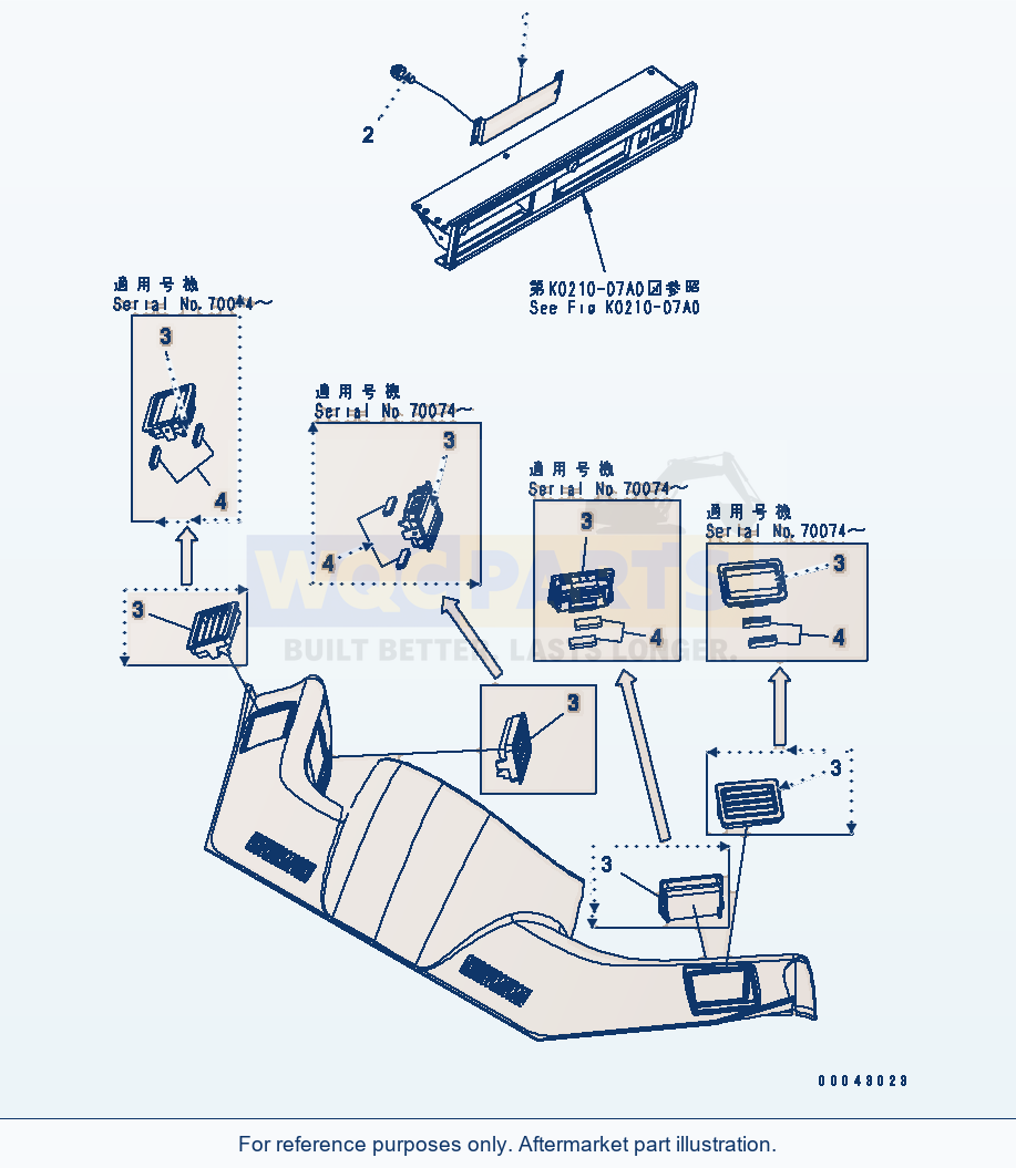 Komatsu WA470-5 Rops Cab (Air Duct) (Without Air Conditioner) parts diagram