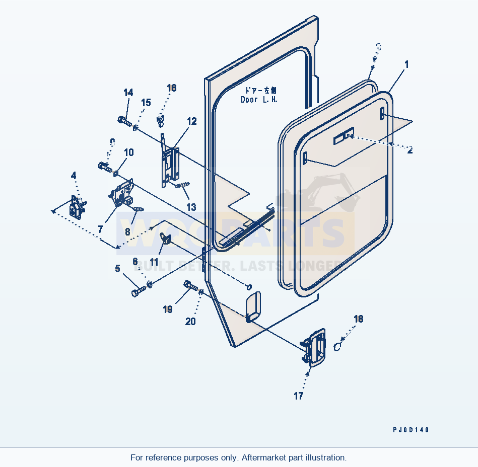 Komatsu WA470-5 Rops Cab (Door Sash And Lock, L.H.) parts diagram