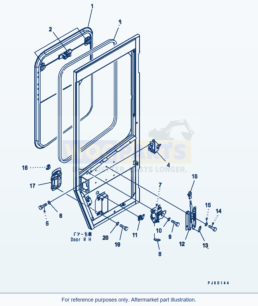 Komatsu WA470-5 Rops Cab (Door Sash And Lock, R.H.) parts diagram