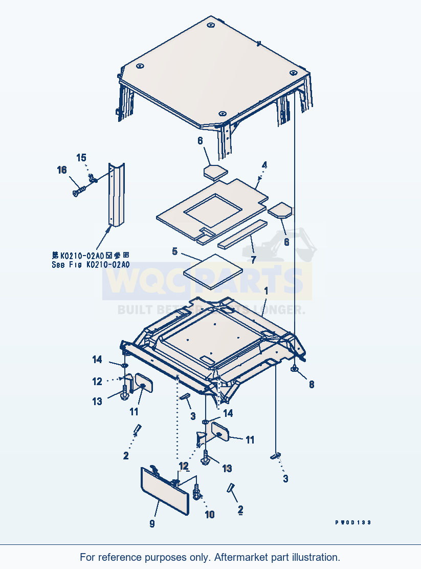 Komatsu WA470-5 Rops Cab (Roof Pad And Room Mirror) parts diagram