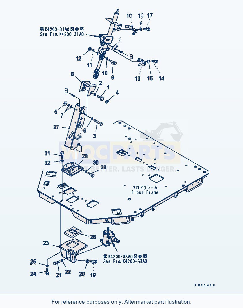 Komatsu WA470-5 Steering Wheel And Column (Mounting) parts diagram