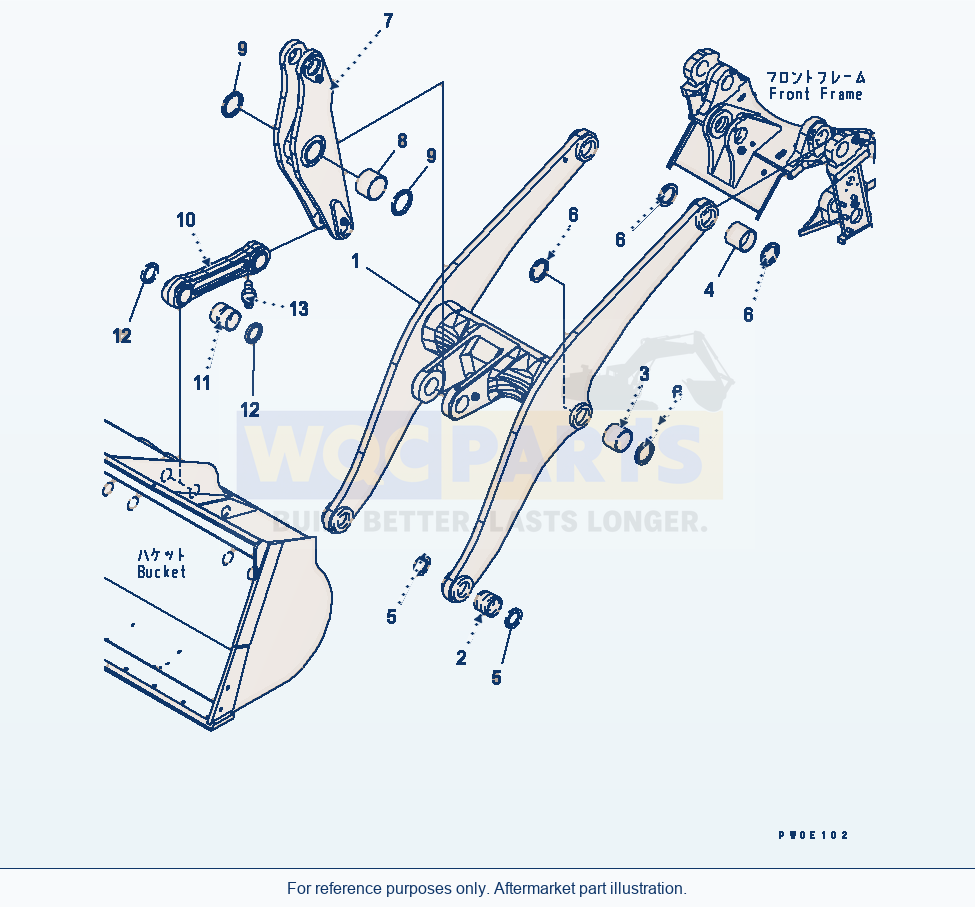 Komatsu WA470-5 Lift Arm And Bellcrank (With Remote Grease) parts diagram
