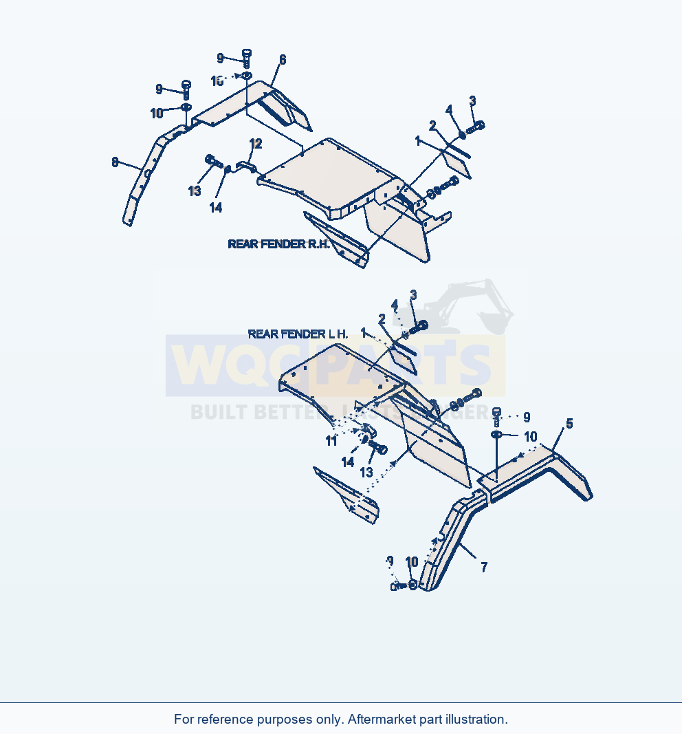 Komatsu WA470-6 Fenders Rear Rubber And Covers Serial A45001-UP parts diagram
