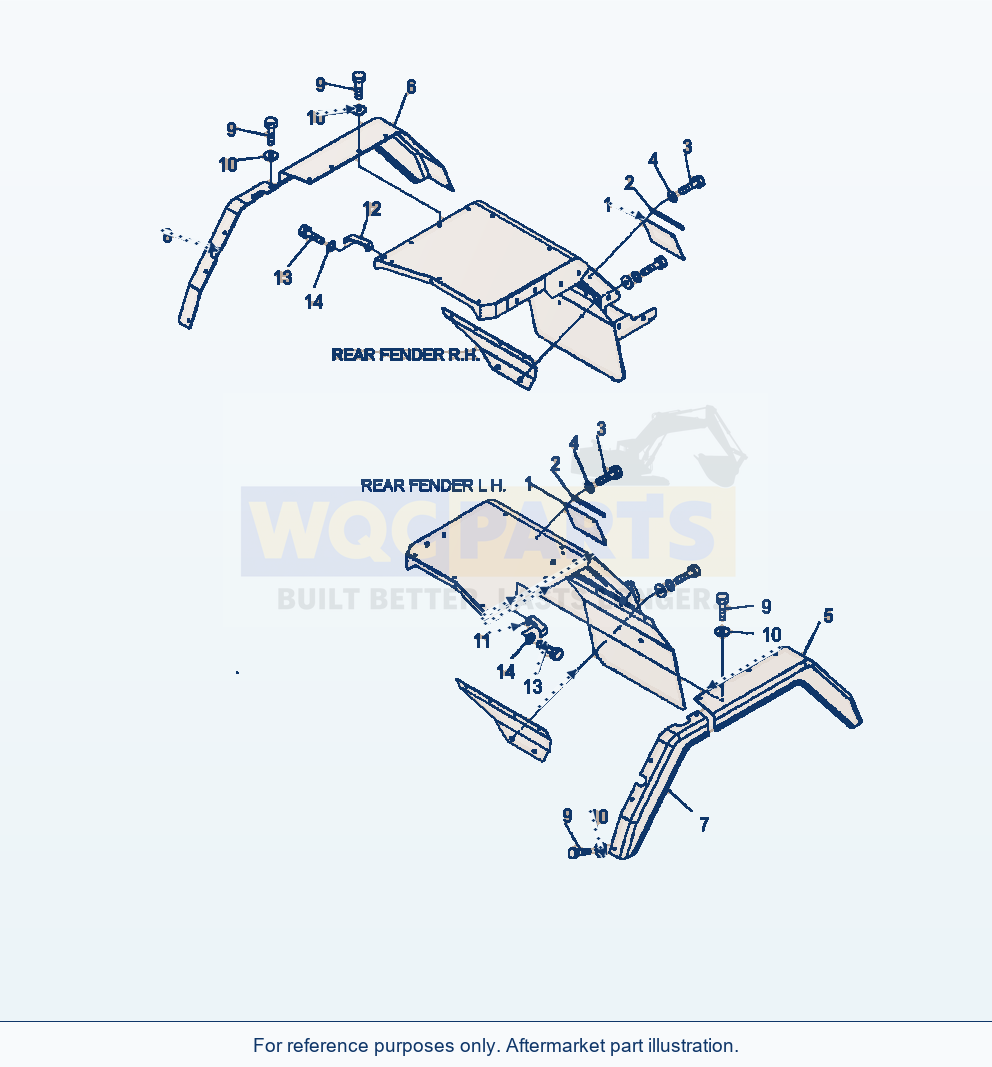 Komatsu WA470-6 Fenders Rear Rubber And Covers Serial A46001-UP parts diagram