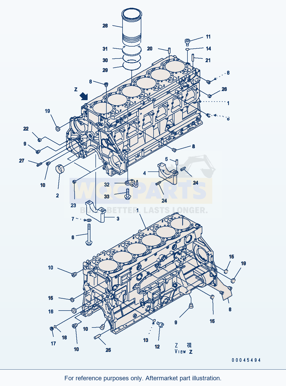 Komatsu WA470-6 Aa Engine — Cylinder Block parts diagram