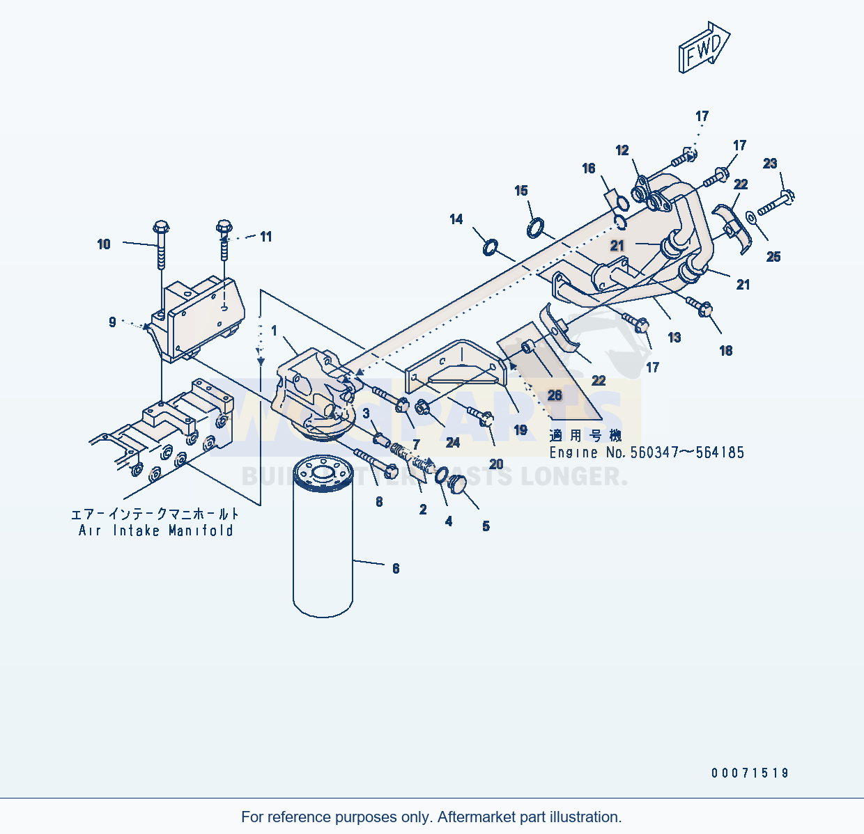 Komatsu WA470-6 Aa Engine — Oil Filter And Piping parts diagram