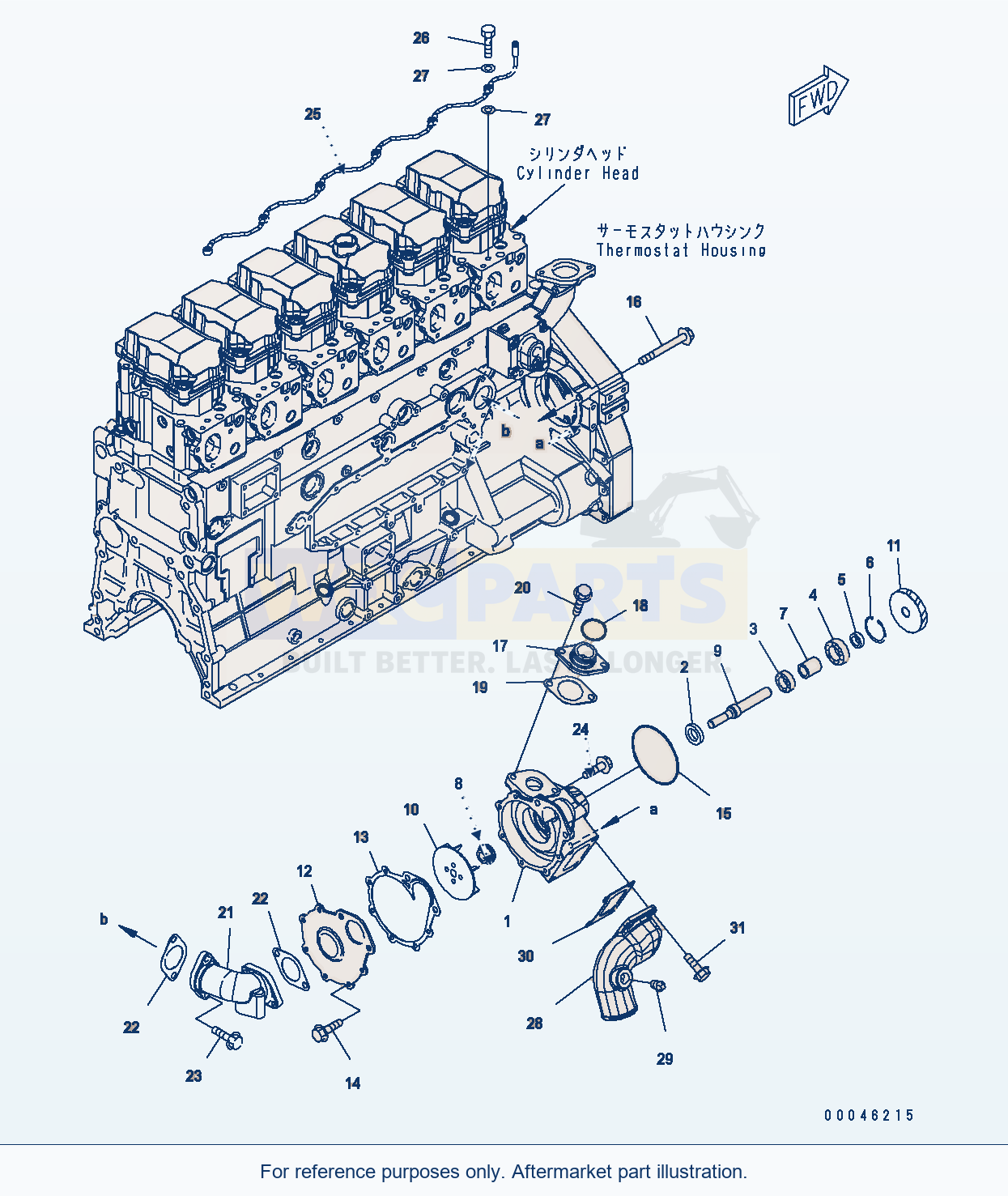Komatsu WA470-6 Aa Engine — Water Pump Mounting And Air Vent parts diagram