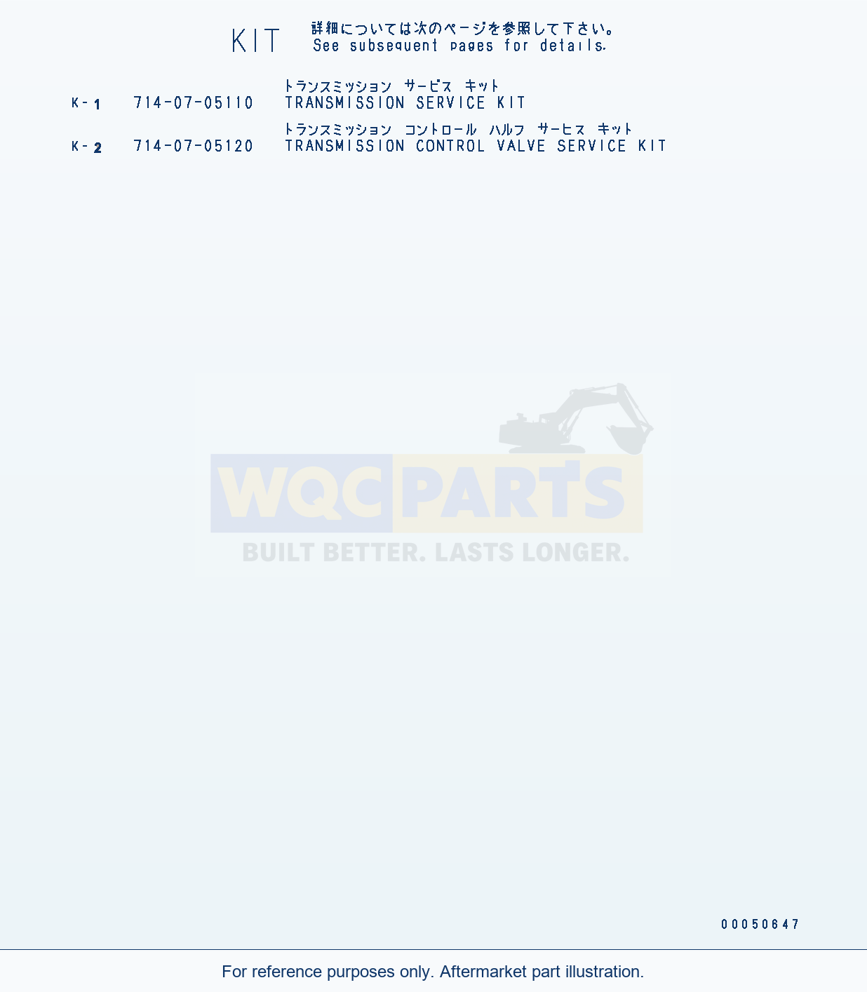 Komatsu WA470-6 Y0 Service Kit And Component parts diagram