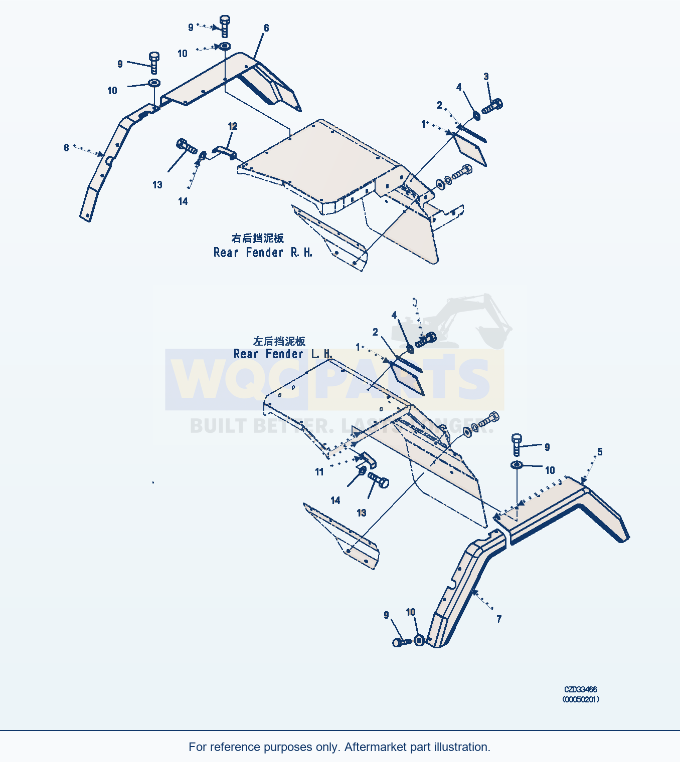 Komatsu WA470-6 Rear Fender (Rubber And Cover) (|M00460) parts diagram