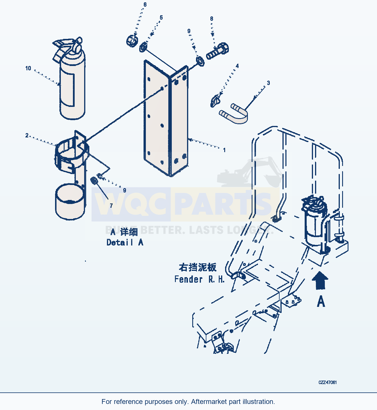 Komatsu WA470-6 Outdoor Fire Extinguisher,Rh,3Kg (|V00554) parts diagram