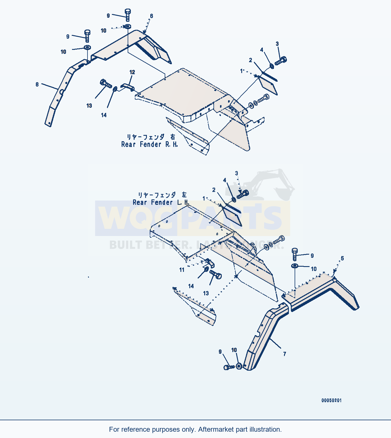 Komatsu WA470-6A Rear Fender, Rubber And Cover (#90216-) parts diagram