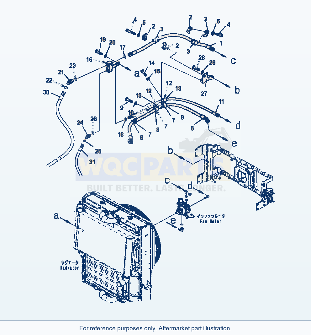 Komatsu WA470-7 Radiator Fan Motor Piping parts diagram
