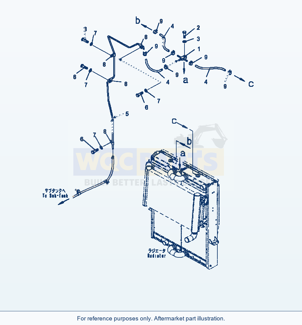 Komatsu WA470-7 Radiator Sub-Tank Piping parts diagram