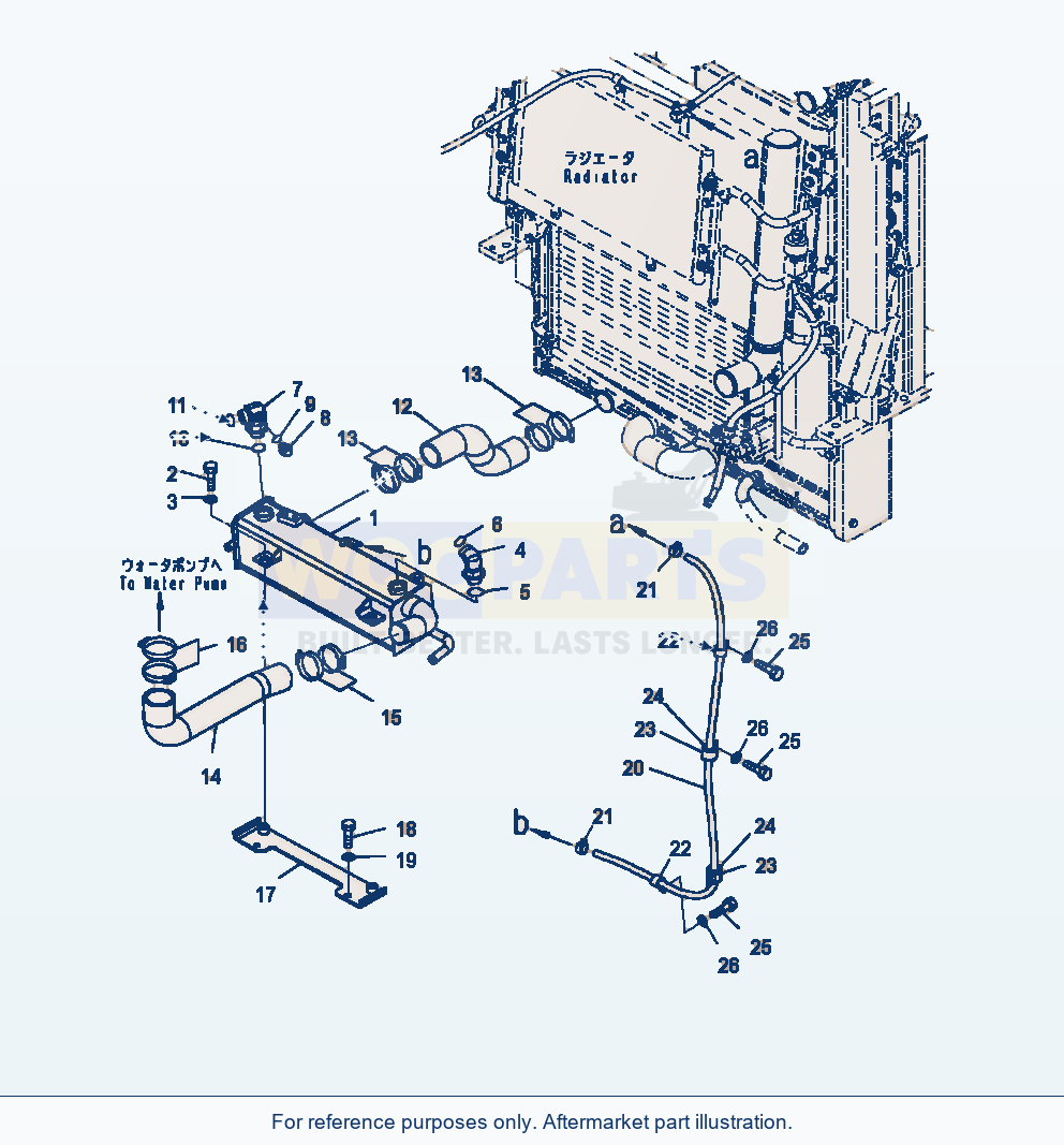 Komatsu WA470-7 Radiator Torque Converter Oil Cooler Piping parts diagram