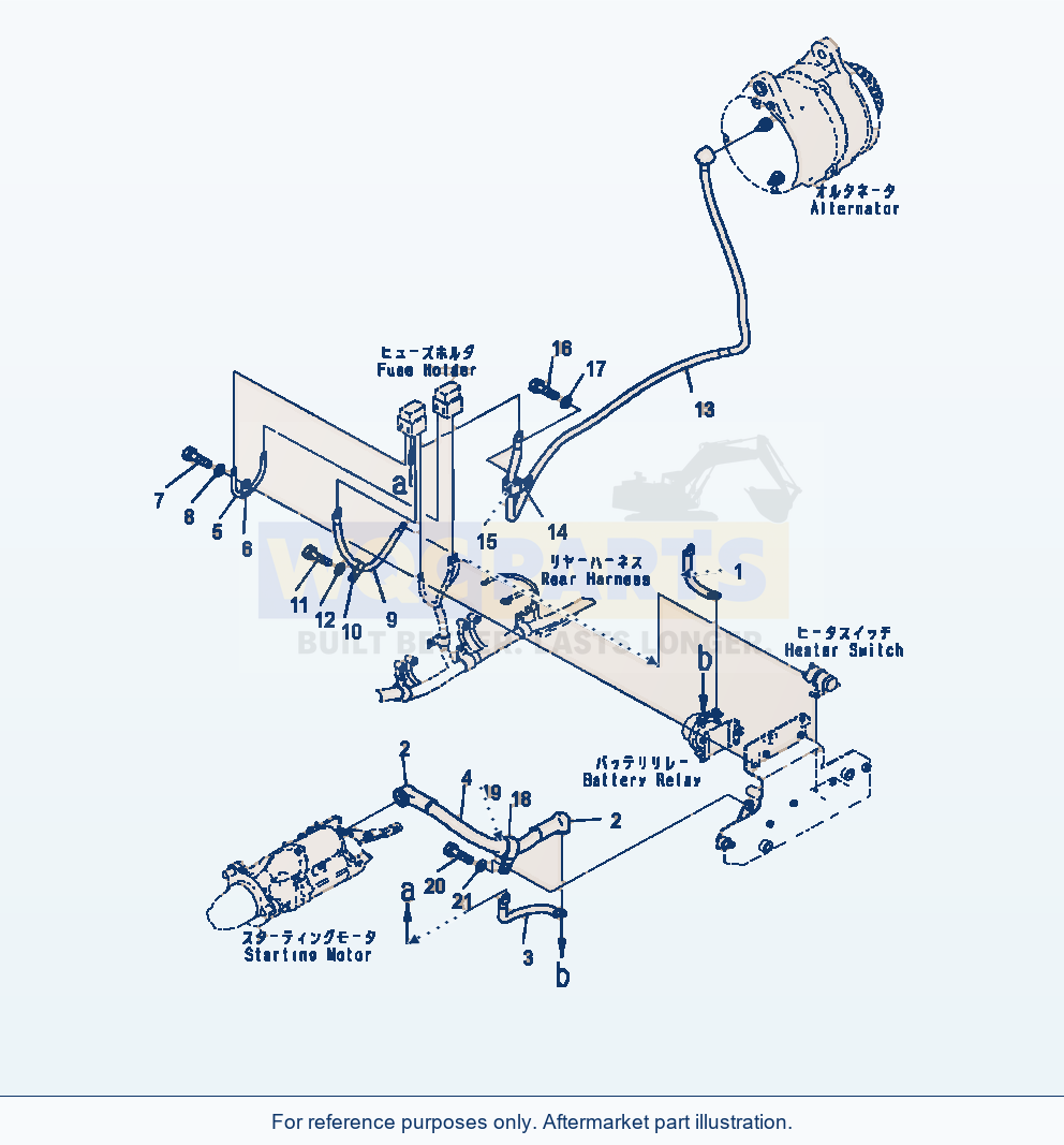 Komatsu WA470-7 Rear Wiring Harness Cable parts diagram