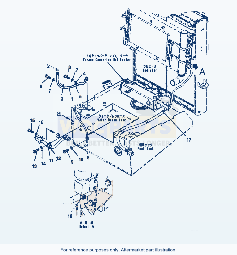 Komatsu WA470-7 Fuel Tank Spill Hose Piping And Clamp parts diagram