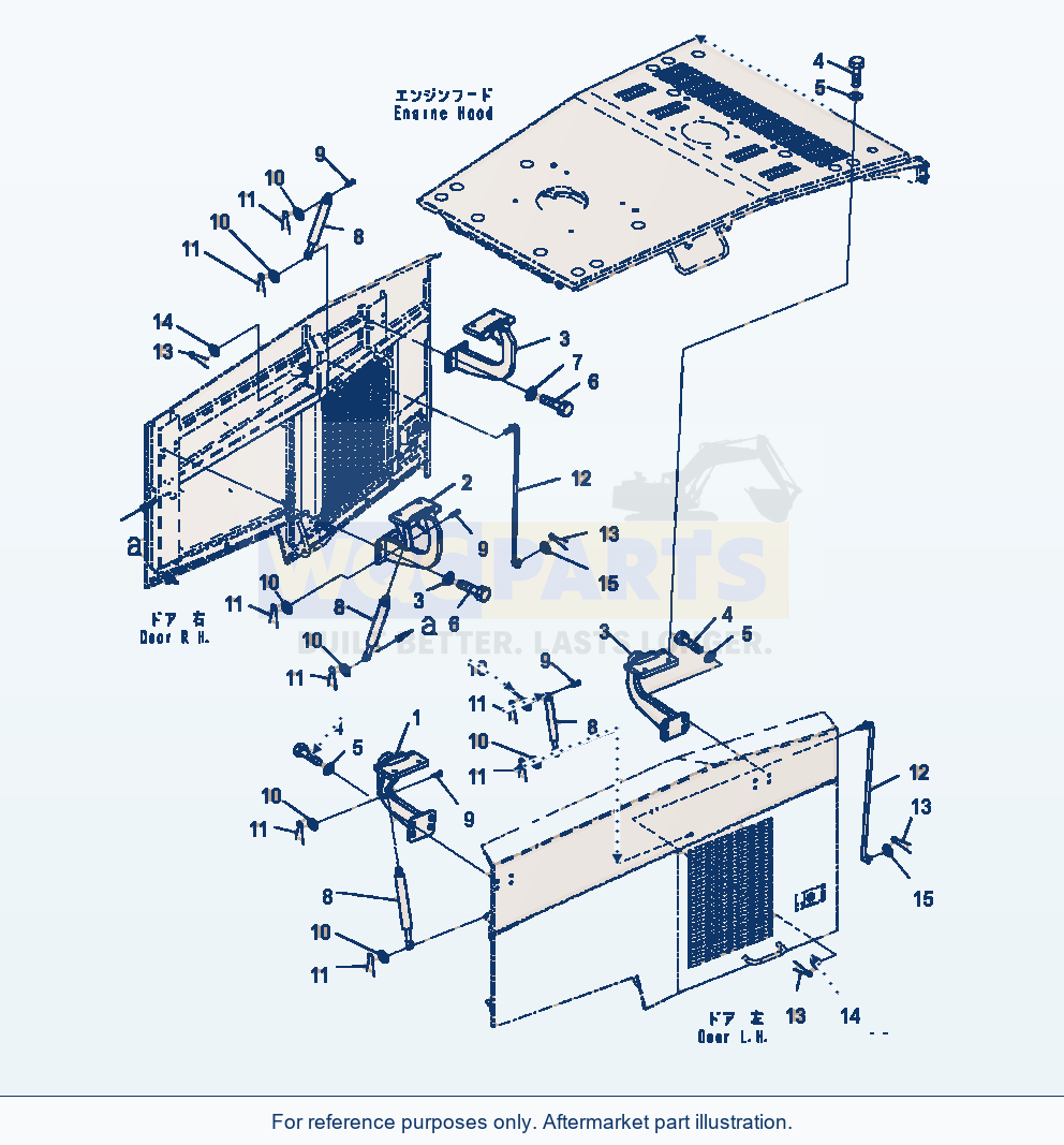 Komatsu WA470-7 Hood Door Hinge parts diagram