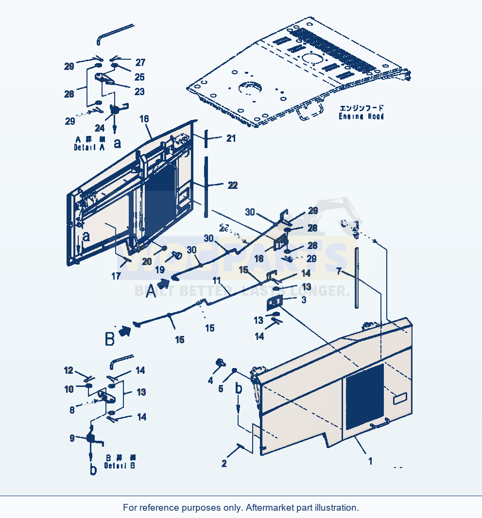 Komatsu WA470-7 Hood Door parts diagram