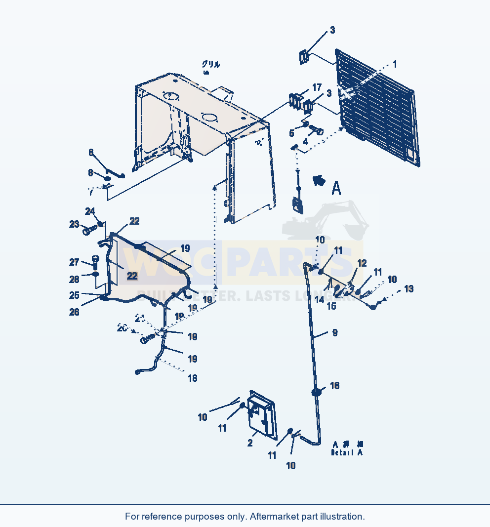 Komatsu WA470-7 Hood Grille Connections parts diagram
