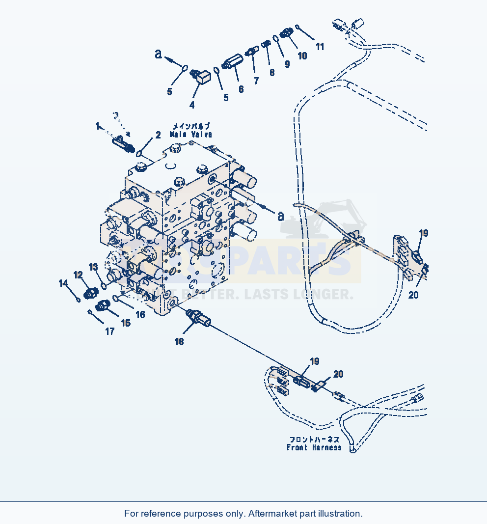 Komatsu WA470-7 Hydraulic Oil Main Valve Elbow parts diagram