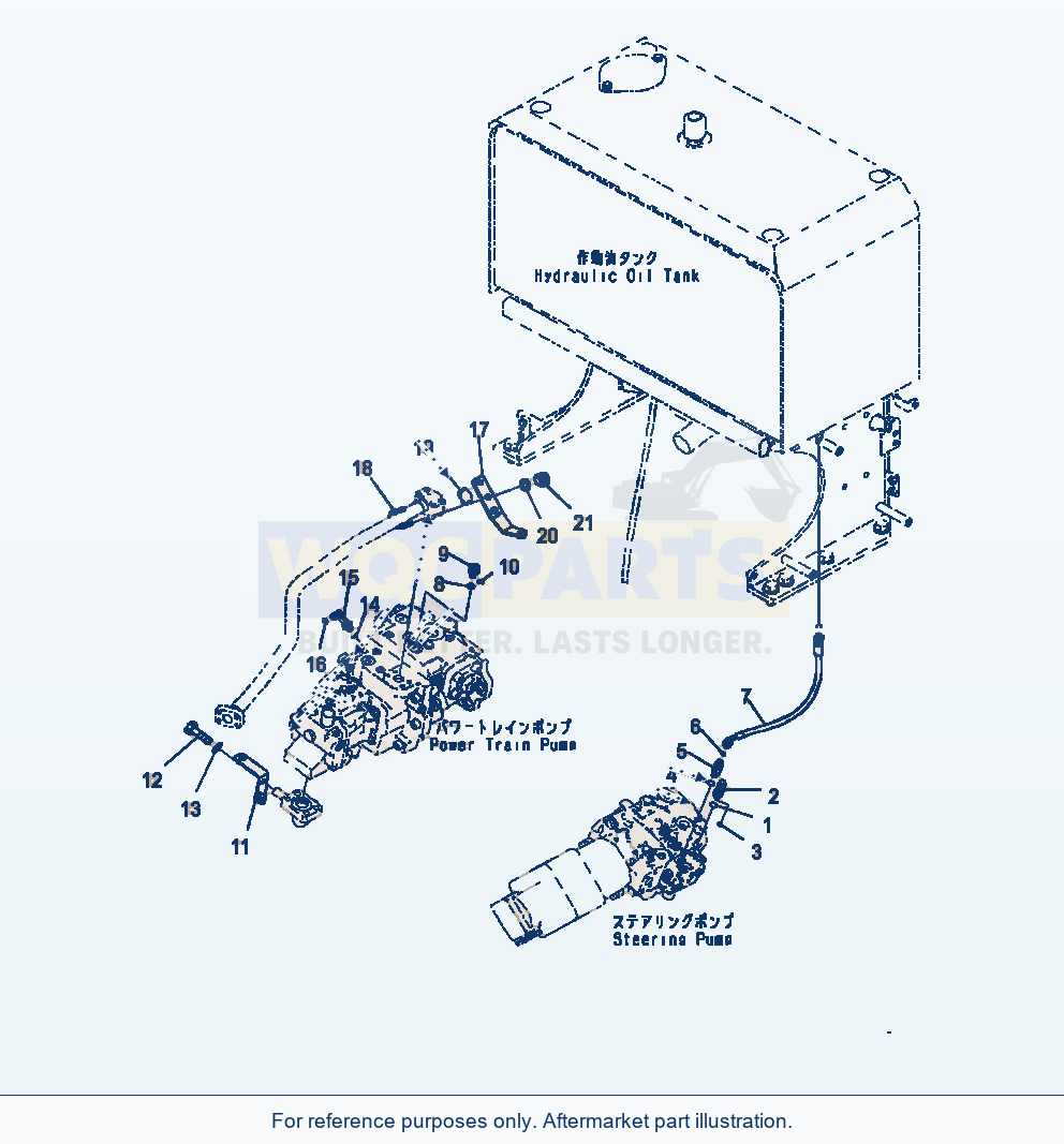 Komatsu WA470-7 Hydraulic Oil Pump Bracket And Elbow parts diagram