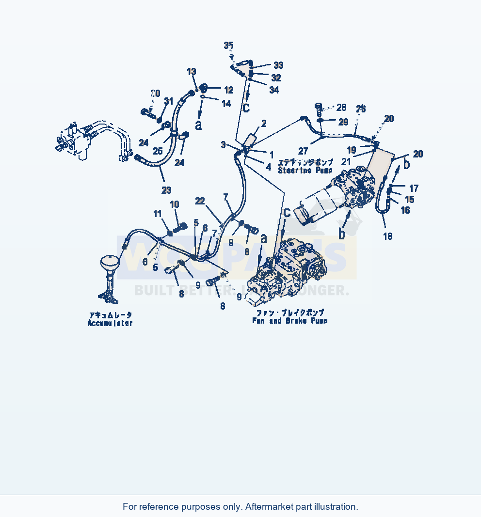 Komatsu WA470-7 Hydraulic Oil Pump Fan And Brake Pump Piping parts diagram