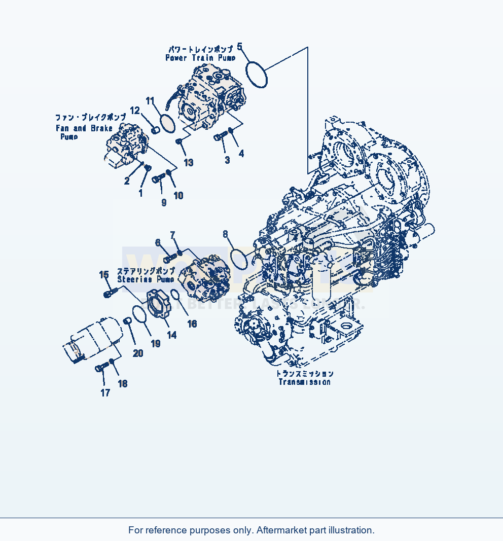 Komatsu WA470-7 Hydraulic Oil Pump Mounting parts diagram