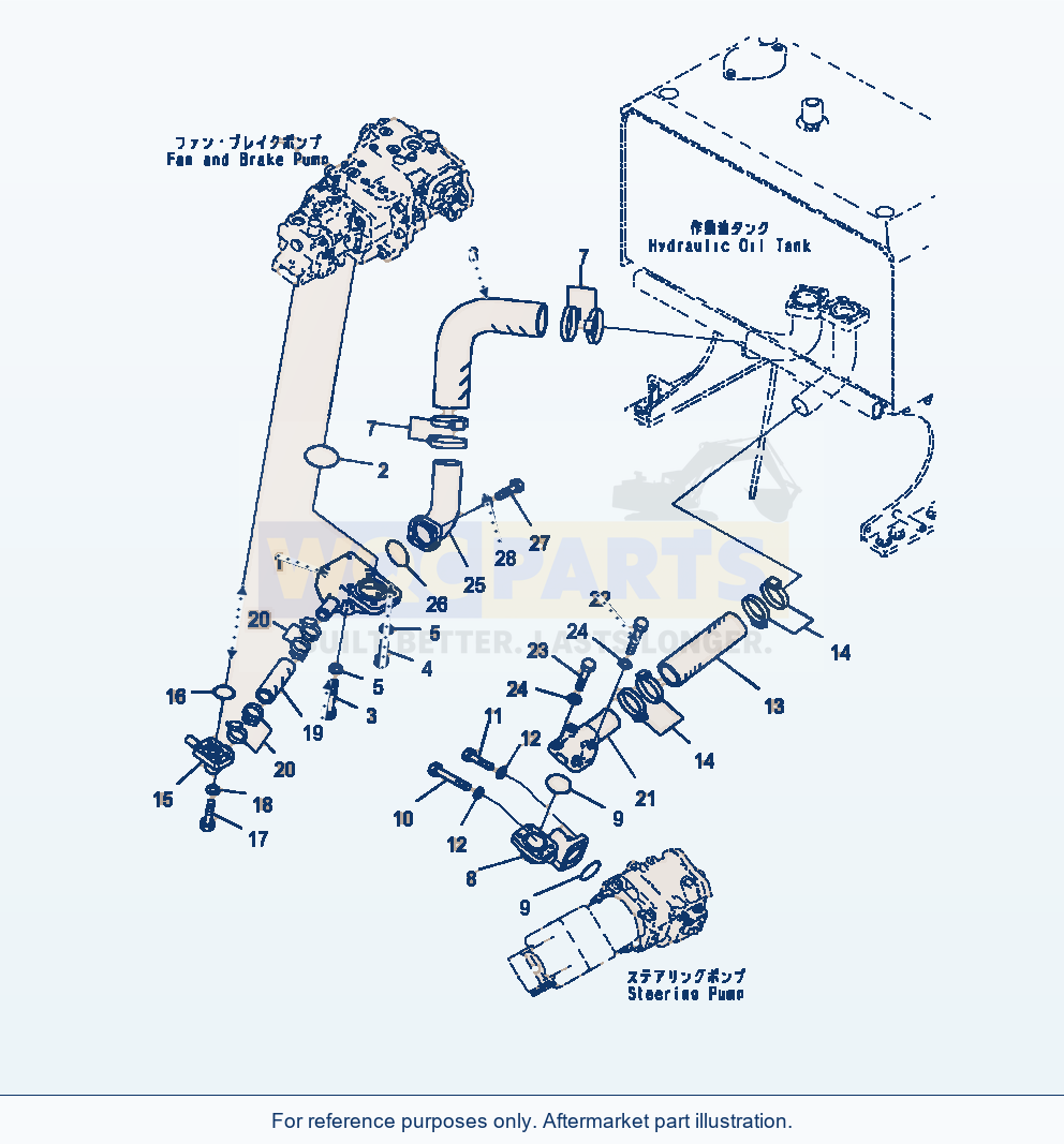 Komatsu WA470-7 Hydraulic Oil Pump Suction Piping parts diagram