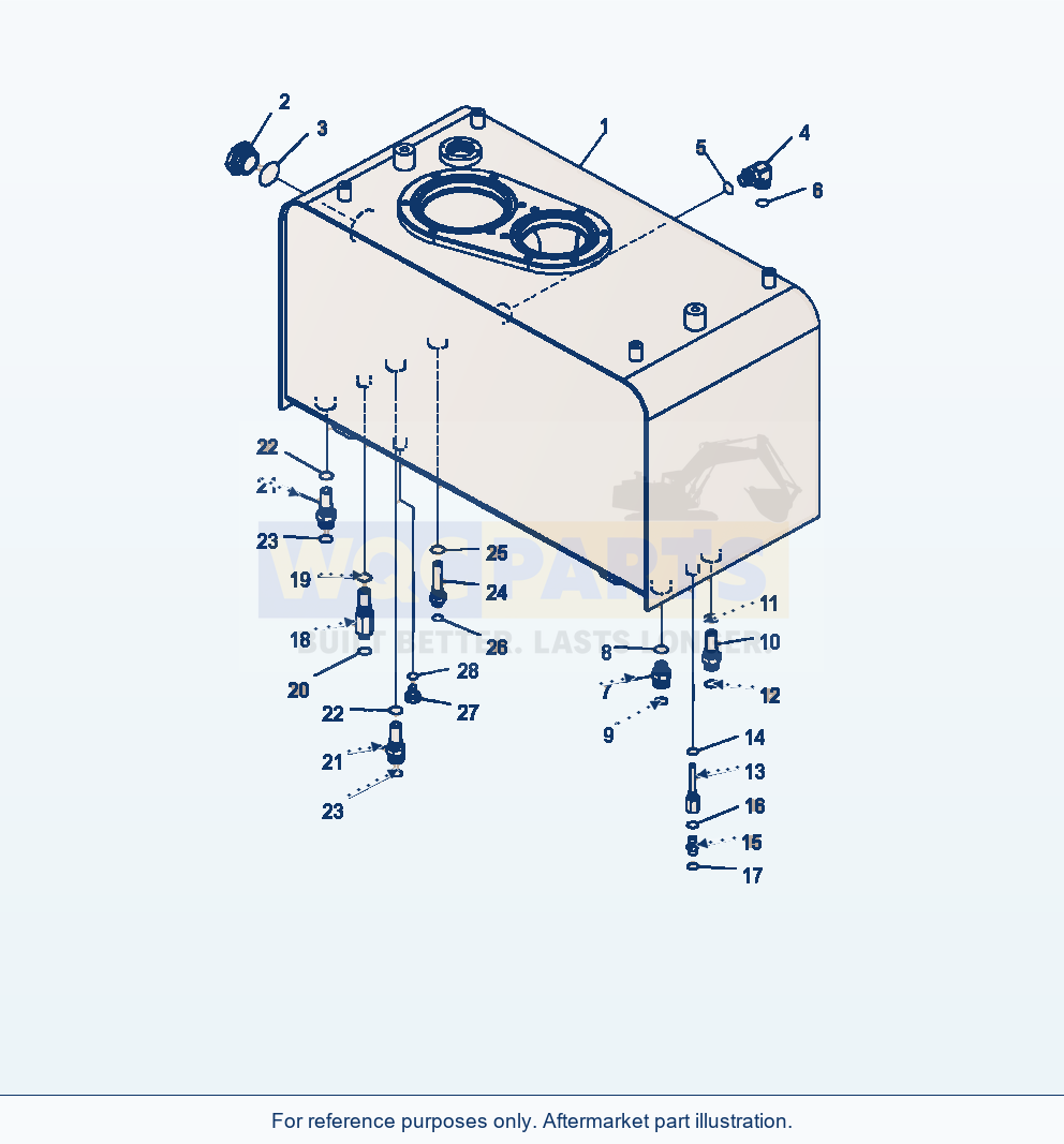 Komatsu WA470-7 Hydraulic Oil Tank Tank And Elbow parts diagram