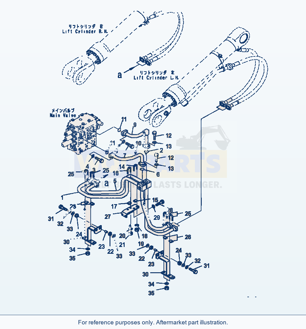 Komatsu WA470-7 Hydraulic Piping Boom Cylinder Piping parts diagram