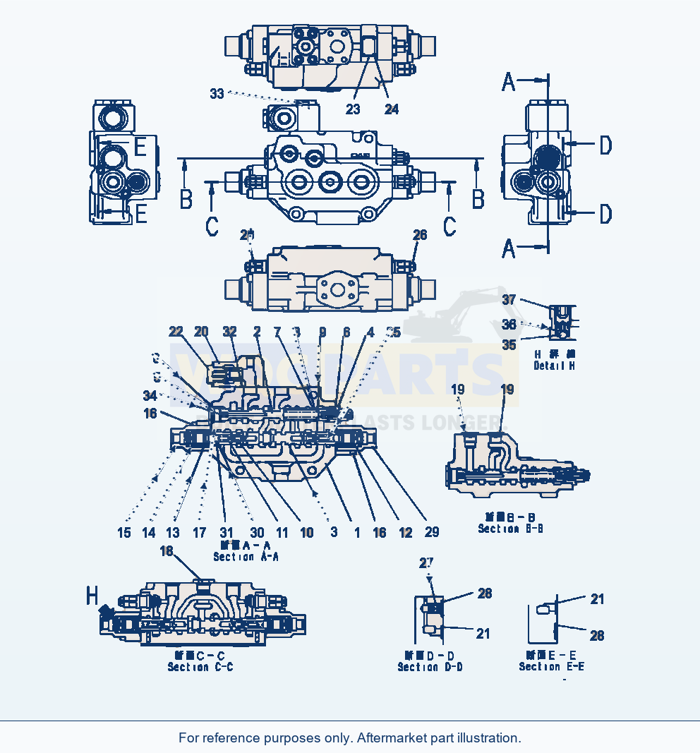 Komatsu WA470-7 Steering Demand Valve Inner Parts, Demand Valve parts diagram