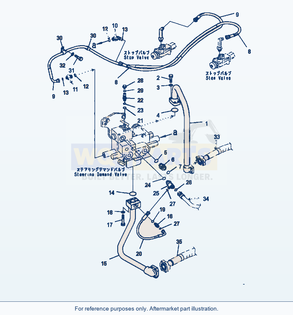 Komatsu WA470-7 Steering Demand Valve Steering Piping parts diagram