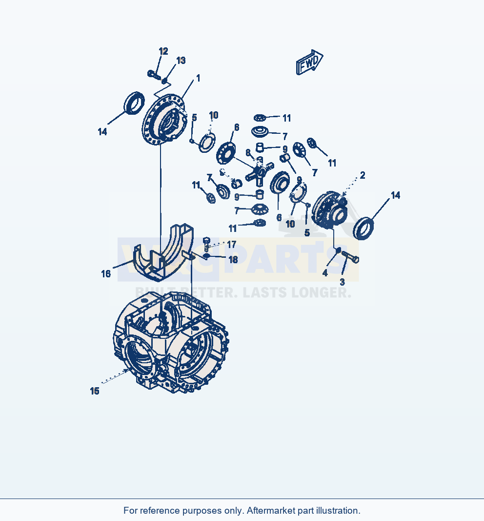 Komatsu WA470-7 Front Axle Differential, Case And Housing parts diagram