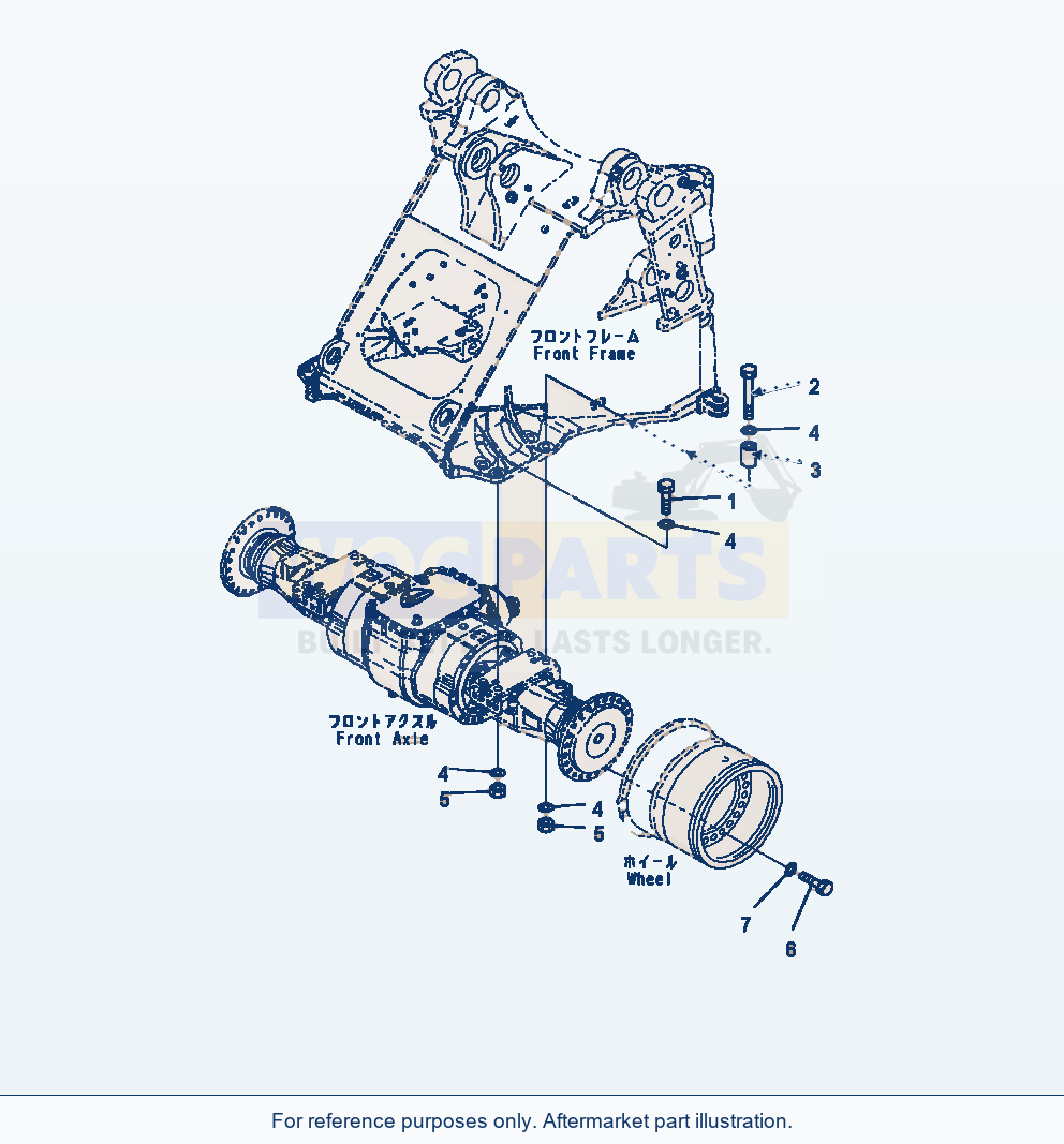 Komatsu WA470-7 Front Axle Mounting parts diagram