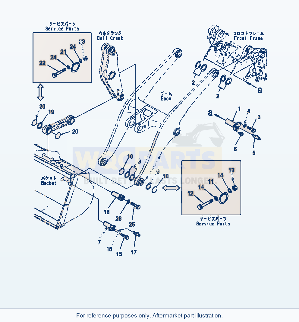 Komatsu WA470-7 Boom And Bell Crank Pin parts diagram