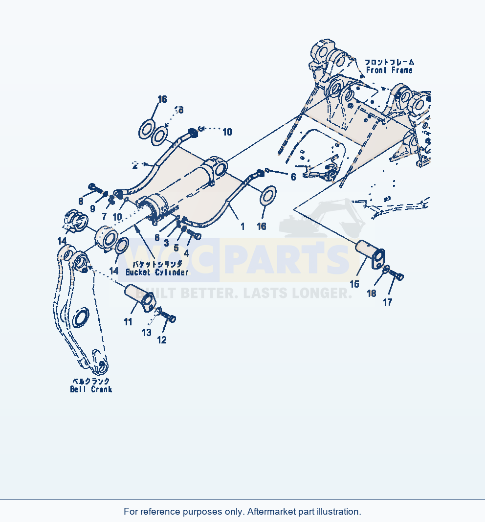 Komatsu WA470-7 Bucket Cylinder Mounting And Piping parts diagram