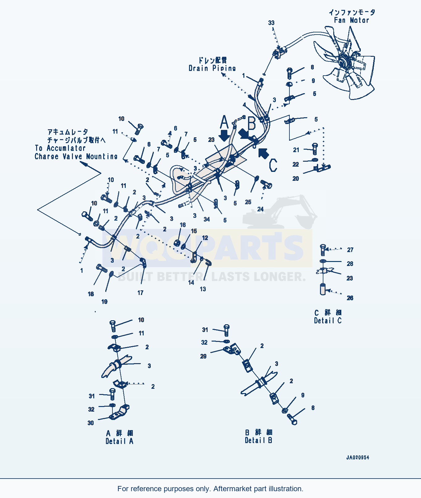 Komatsu WA470-8 Cooling Fan Drive Piping (#100001-) parts diagram