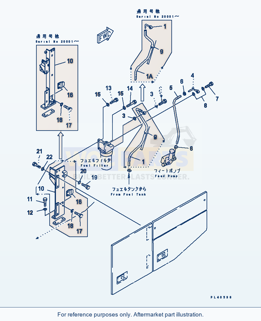 Komatsu WA500-1 Additional Fuel Filter Piping Serial 10001-UP parts diagram