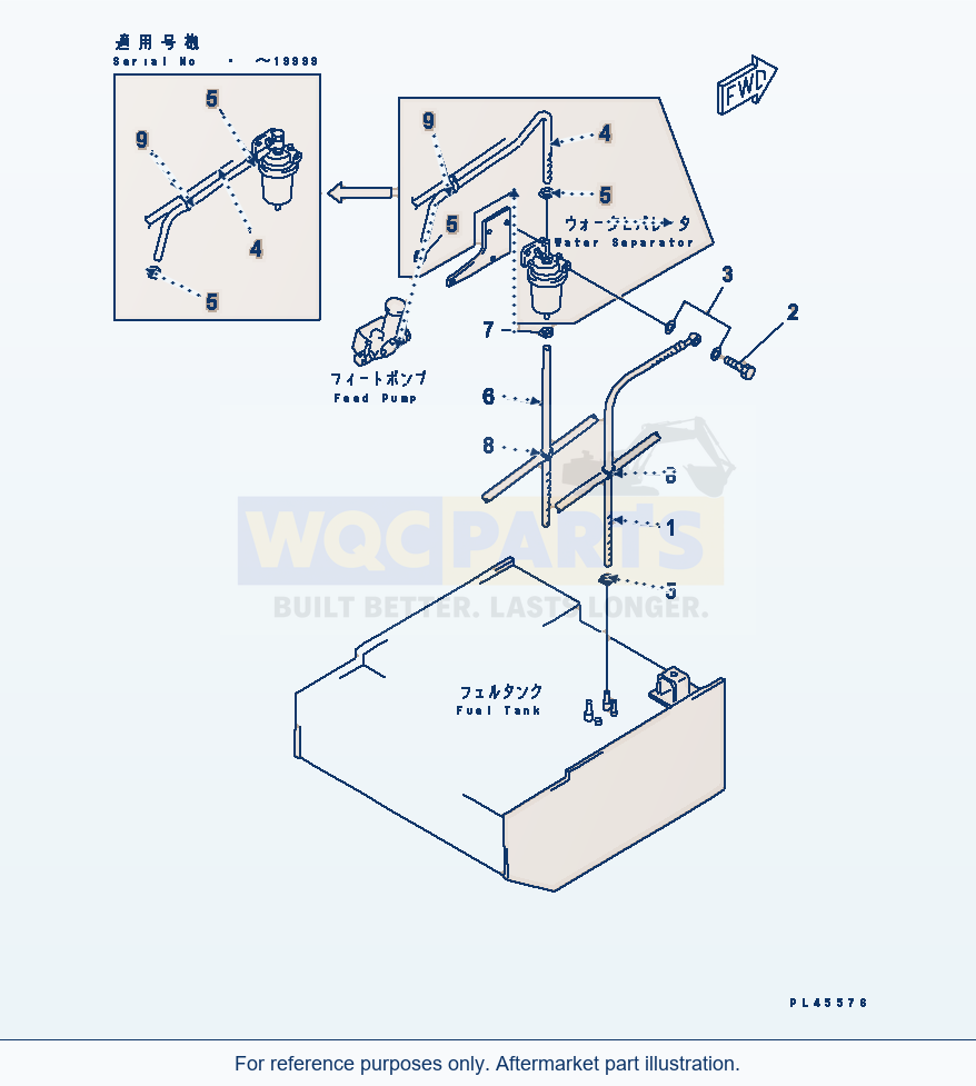 Komatsu WA500-1 Water Separator Piping Serial 10001-UP parts diagram