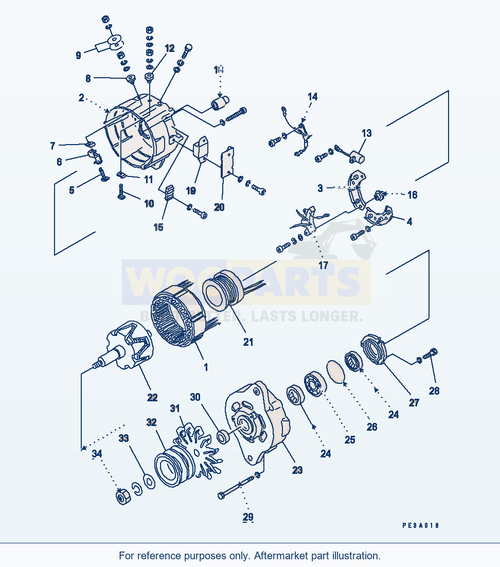 Komatsu WA500-1 Alternator (50A) (Inner Parts)(#19040-) parts diagram