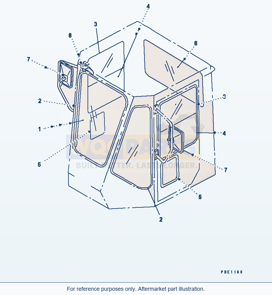 Komatsu WA500-1 Glass And Rear View Mirror (With Cab) parts diagram