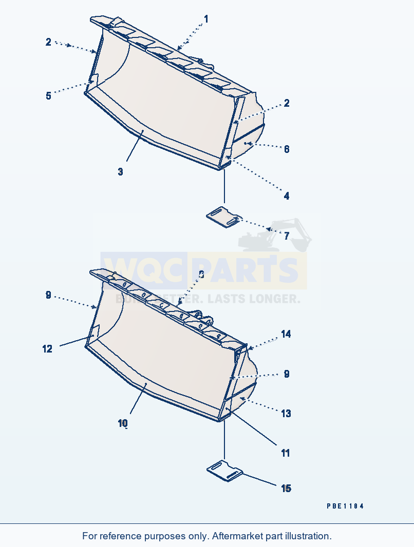 Komatsu WA500-1 Spade Nose Bucket parts diagram