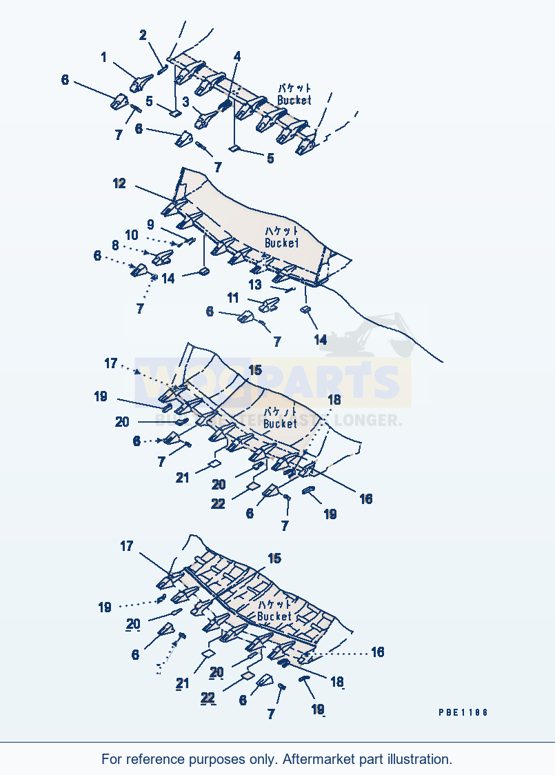 Komatsu WA500-1 Tooth (Adapter Welded Type) parts diagram