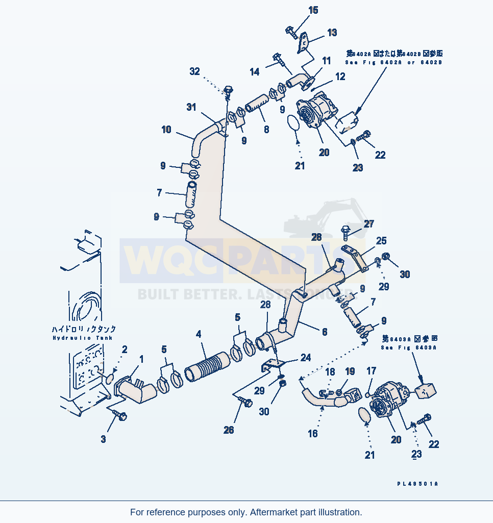 Komatsu WA500-1 Hydraulic Piping (Suction Line)(#20001-) parts diagram