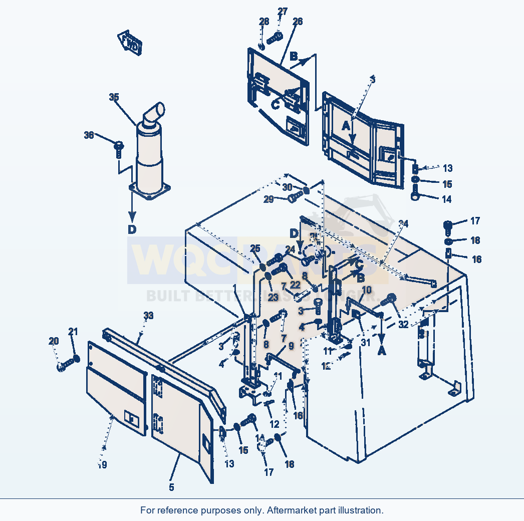Komatsu WA500-1LE Engine Side Cover And Exhaust Pipe parts diagram
