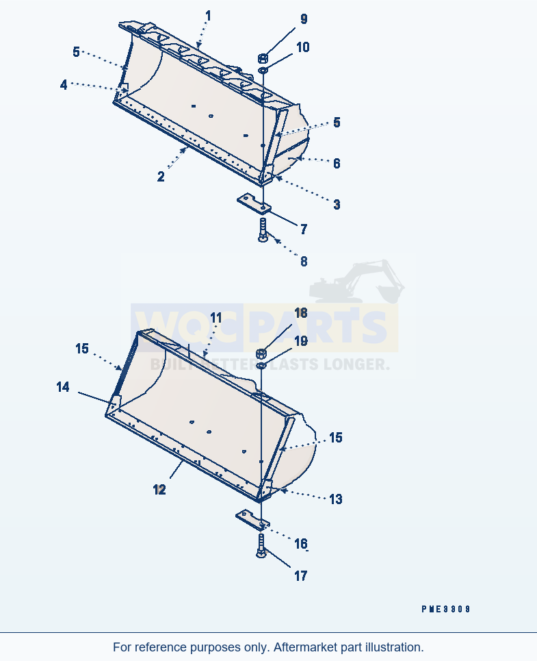 Komatsu WA500-3 Bucket parts diagram