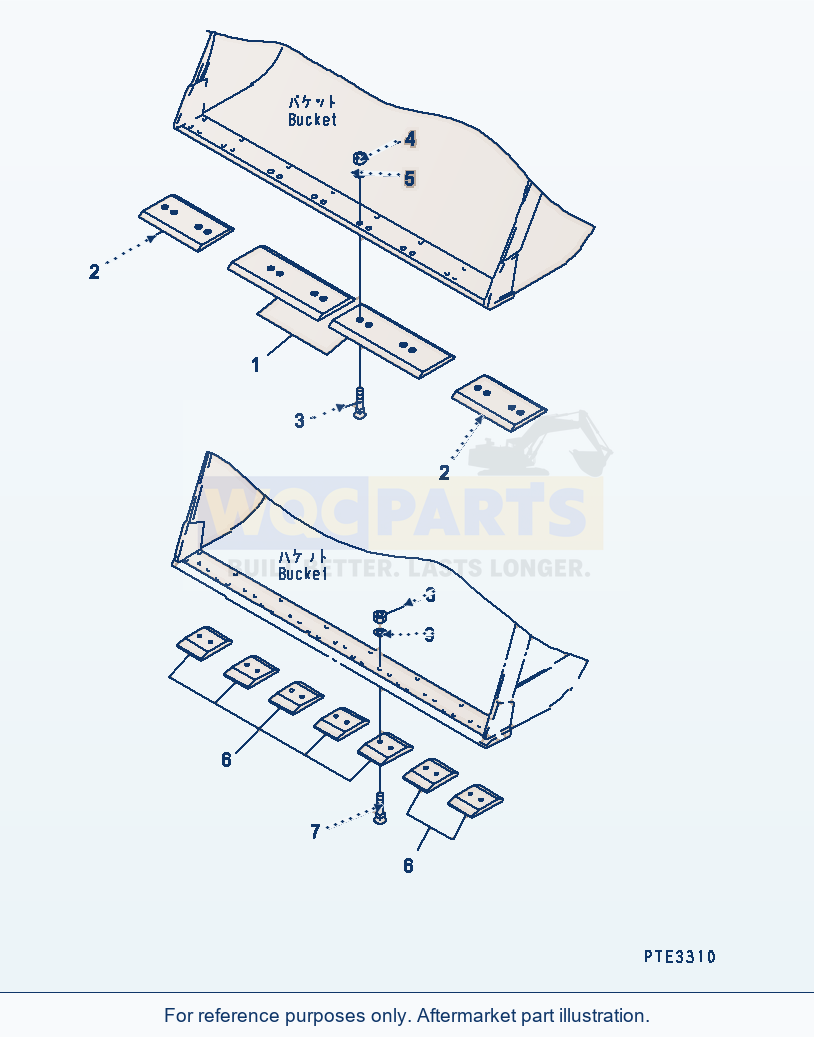 Komatsu WA500-3 Segment Edge And Bolt On Cutting Edge parts diagram